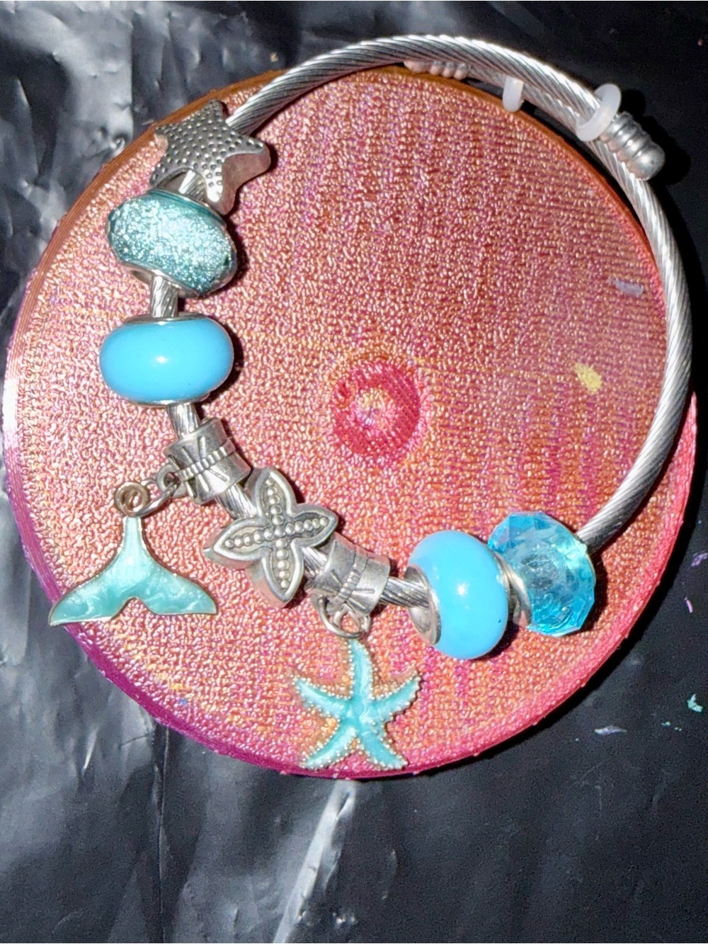 Ocean Blue Water Ocean Pandora Style Charm Bracelet – Starfish & Mermaid Tail